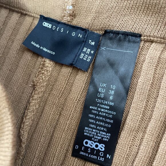 ASOS Design Pants Women 6 Tall Brown Knit Stretch High Rise Flare Ribbed Sweater - Picture 10 of 16